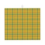 Retro Yellow Plaid Print Dish Drying Mats for Kitchen Counter, Microfiber Machine Wash Super Absorbent Dish Drying Pad Rack Mat 16x18 Inches