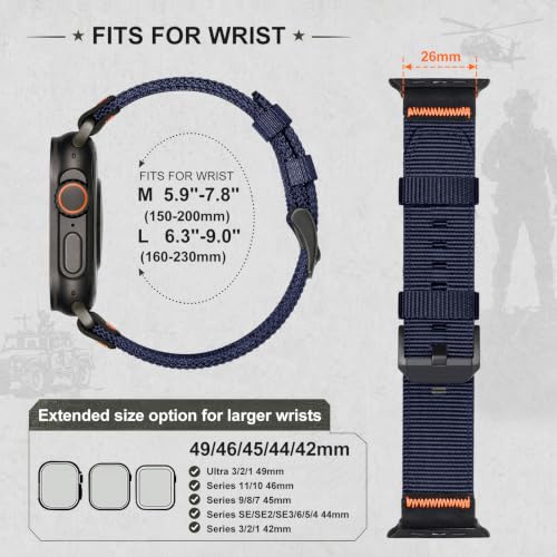 Image of Tactical Nylon Bands for Apple Watch Ultra 3 2 Band Series 11-1 /SE Men | Rugged Breathable Fabric, Nato Sport Strap, Adjustable Wristband with Metal Buckle for iWatch 49mm 46mm 45mm 44mm 42mm, M