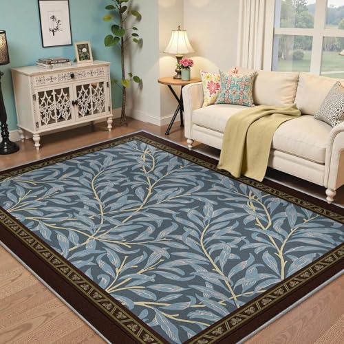 LANDERSION Antiscivolo lavabile 100x150cm Tappeto per soggiorno Foglie salice blu Moquette Boho Arte classica estetica decorativa Moquette per camera da letto Studio nursery