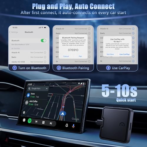 Wireless CarPlay Adapter, 2025 Upgrade Support Netflix/YouTube/TF Card Plug & Play Dongle with Apple Car Play Wireless Adapter Android Auto Wireless Adapter for Cars from 2015&iPhone iOS10+ - Image 4