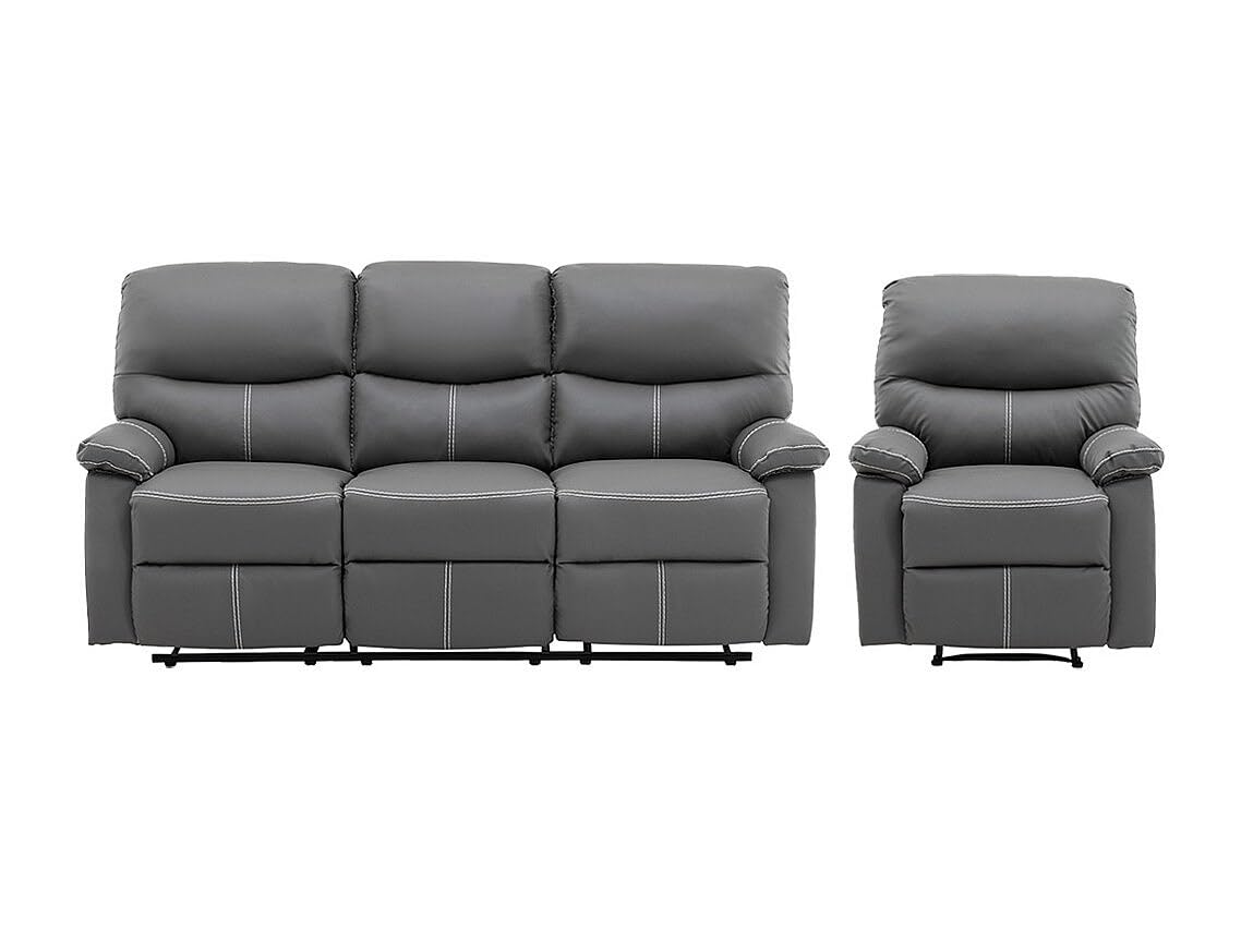 Vente-unique - Canapé 3 Places et Un Fauteuil Relax en Simili Gris Canby