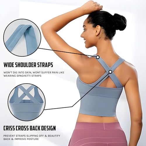 Image of Fabluk Women's Medium Impact Front Zip Sports Bra - Longline Fitness Crop Top with Criss-Cross Back, Wire-Free Yoga & Workout Tank, Sizes M-2XL