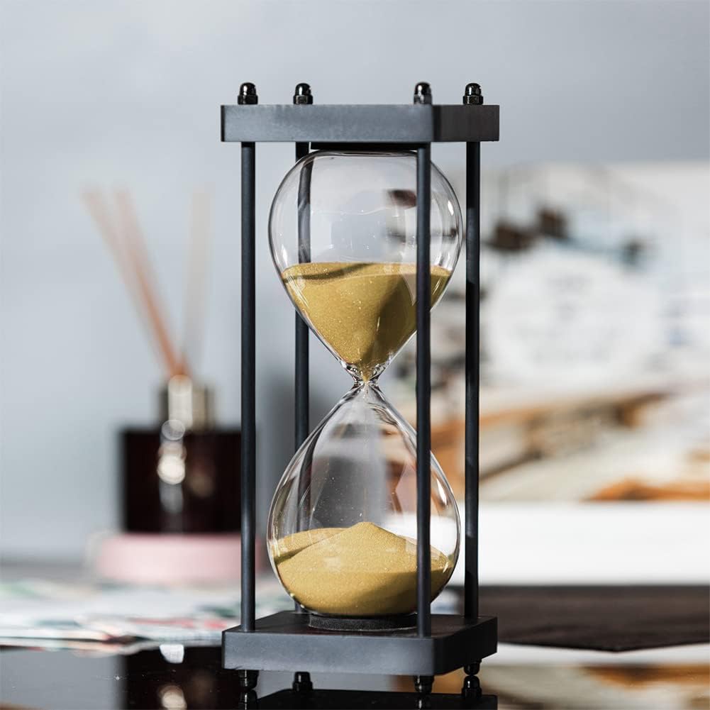 SAMLONG Large Hourglass Timer 60 Minute, Decorative Black Frame Sandglass with Golden Sand