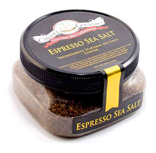 Caravel Gourmet Espresso Sea Salt - All-Natural Infused Sea Salt Blend - No Gluten, No MSG, Non-GMO - Cooking and Finishing Salt, Great on Desserts and Coffee - 4 oz. Stackable Jar