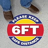 SmartSign Social Distancing Floor Decal, Please Keep 6 Feet Safe Distance Floor Sign, 9x9 Inches, Anti-Skid Vinyl Decal, Textured Finish, Easy to Paste and Remove, Made in USA