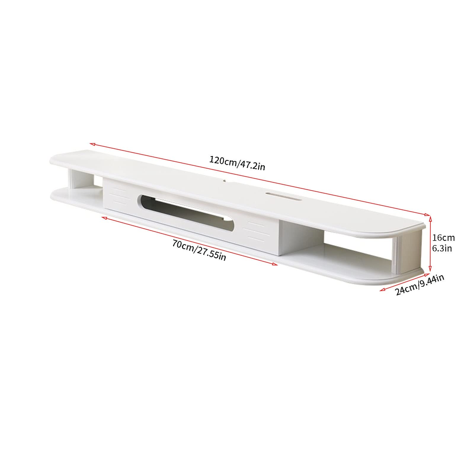 Schwebender TV-Ständer, an der Wand montiertes Entertainment-Center mit Kabelloch, schwebendes Aufbewahrungsregal für Wohnzimmer und Schlafzimmer, moderner weißer TV-Schrank, 47,2 Zoll/Weiß/120 cm