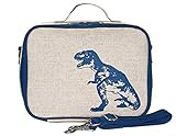 SoYoung Raw Linen Dinosaur Lunch Box, Blue