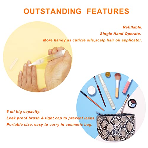 3-Pack 6ml Real Refillable Cuticle Oil Pens, Reusable Empty Pen to Easy Refill Jojoba Oil/Nail Oil/Hair Oil, Single Hand Press Transparent Cosmetic Container Pens Applicator