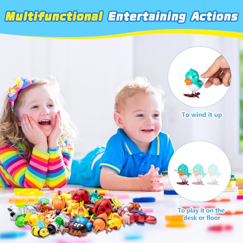 Hollowfly 50 Pcs Assorted Animals Wind up Toys Flipping Walking Jumping Swimming Clockwork Toy for Birthday Party Favors Classroom Prizes Treasure Box Goodie Bags Piñata Filler