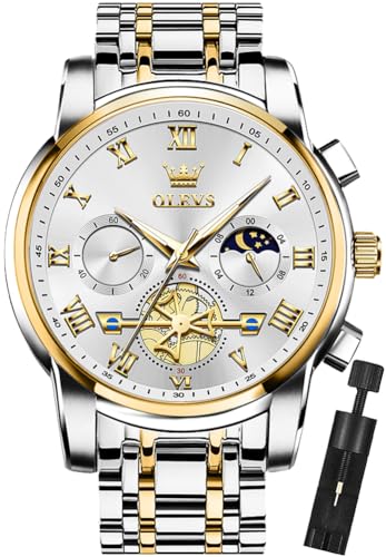 Image of OLEVS Mens Watches Business Large Numer Easy to Read Quartz Watch Stainless Steel Waterproof Luminous Date Casual Male Watch