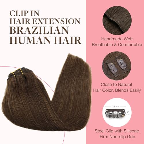 Image of GOO GOO Clip in Hair Extensions Real Human Hair Brown Remy Extensions