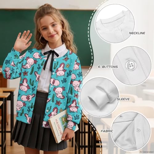 Image of Girls Cardigans Sweater Long Sleeve Crew Neck Button Down Sweaters School Outerwear for Kids Fall Winter Tops