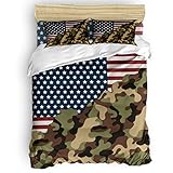 4 Piece Bed Sets Queen, American Flag Camouflage Country Bedroom Comforters Cover Bed Sheet with 2 PC Pillowcases for Girls/Boys/Kids/Bedroom Oiling Painting