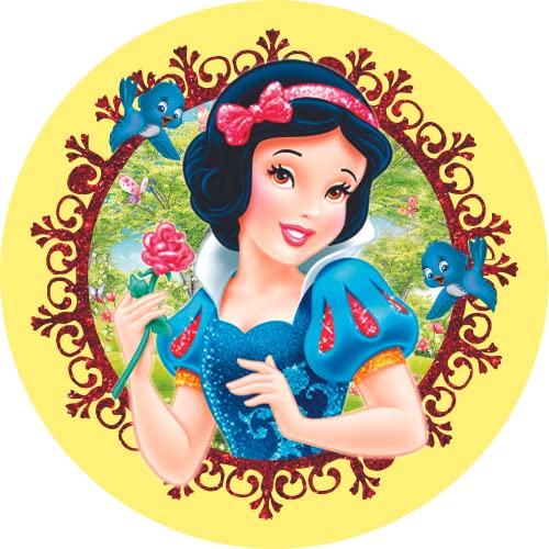 Cialda per Torte in Ostia Rotonda - Decorazione per Torte - Tema Biancaneve - Diametro 20 cm - Foglio A4 da Ritagliare (MOD8)