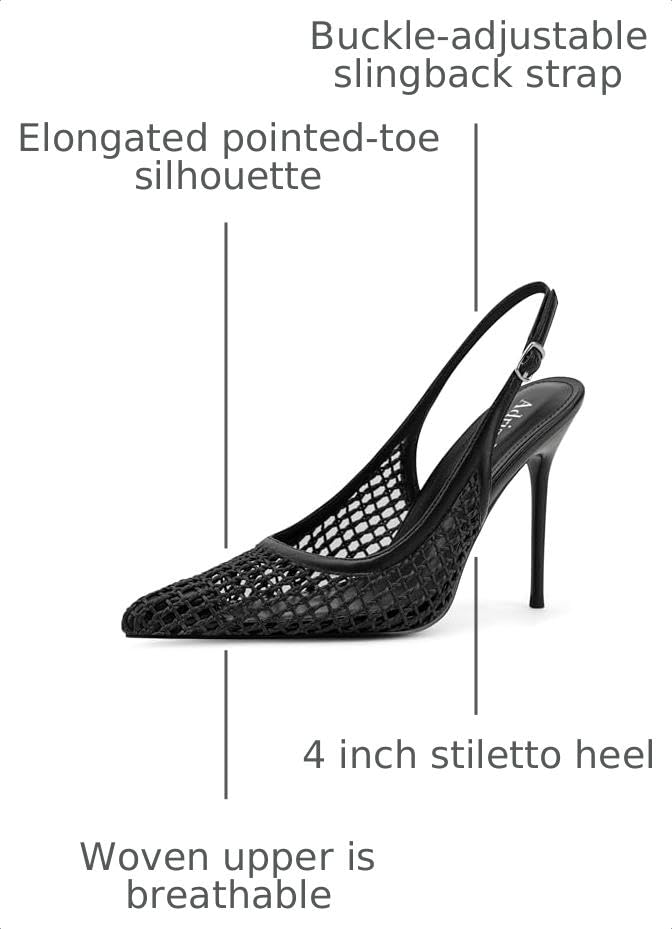 Image of Adrizzlein Slingback Heels for Women Stiletto High Heels Pumps | 4 inch Slingback Heels,Pointed Toe Heels,Closed Toe Heels,Sexy Elegant Wedding Shoes