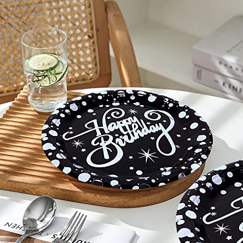 30Pcsblack And Silver Foil Happy Birthday Party Paper Platesbirthday Dessert Buffet Cake7Inchesdisposable Paper Plates Round Disposable Paper Plates Foil Polka Dots Birthday Decorations Party #TOP1
