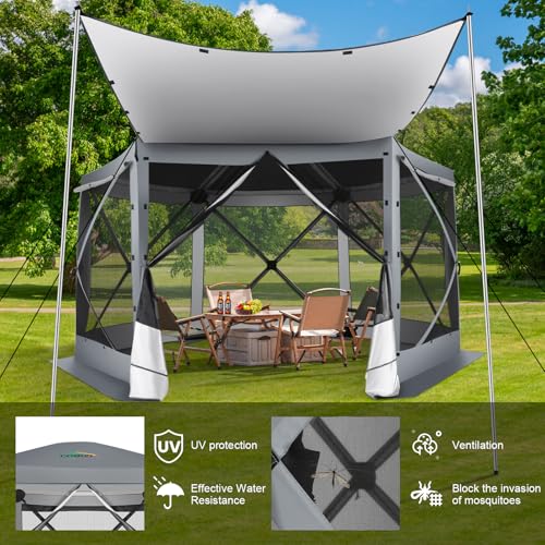 Image of COBIZI 12x12 FT Pop Up Canopy Extendable Tent, Gazebos On Clearance with Removable Roof, Screened in Gazebo with sidewalls, Screen Tents Portable carpas para Patio for Outdoor Camping,Backyard,Gray