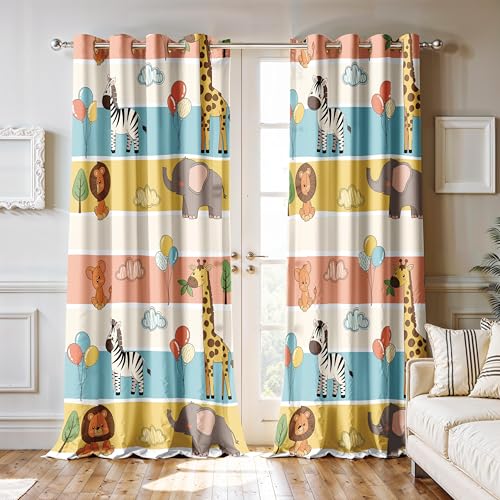 Image of Ultimate Trends Light Filtering Kids Curtain | Fairy, Dragon Castle, Safari & Jungle Animal Prints | for Kids Room Doors and Window | 8 FEET Pack of 1 |Savannah Carnival