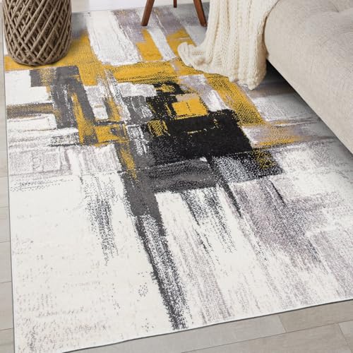Rugshop Gold Modern Abstract Area Rug — Non-Shedding for Living