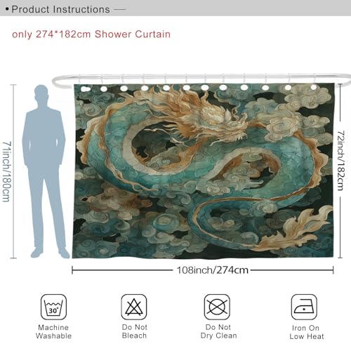 Rideau de douche polyester imperméable grand format dragon et vagues