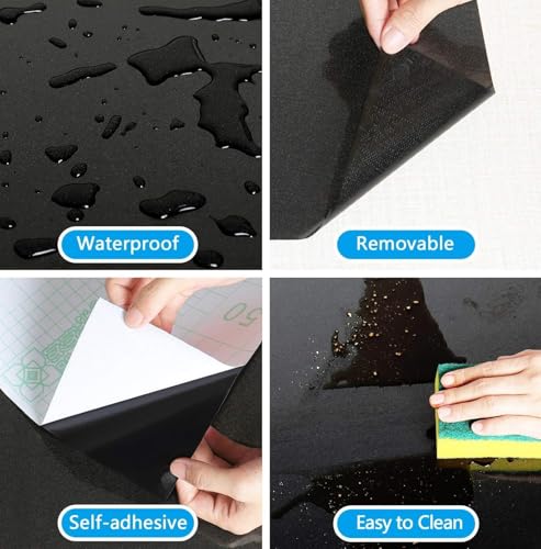 Image of ONETON Glossy Black Contact Paper Decorative Self Adhesive Counter Top Peel and Stick Wallpaper for Kitchen Cabinets Shelf Drawer Liner Desk Dresser (Black Glossy WP, 12X50 inch)