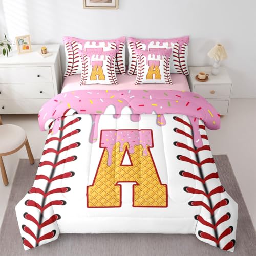 Erosebridal Baseball Cream 7 Piece Bedding Set King Sport Initial