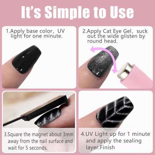 Dr.nail Nail Magnet for 3D Cat Eye Gel Nail Polish Magnet Tools, 11 Pcs Cat Eye Magnet for Nails,5 in 1 Nail Magnet for Nail Art with Silicone Case,Nail Magnet Pen Stripe Nail Magnet Wands for Nail Art DIY