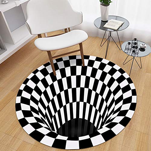 Tapis 3D vortex rond noir et blanc 80cm antidérapant - 5