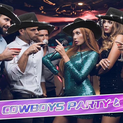 Image of Kigeli 10 Pcs Lights LED Cowboy Hat for Adult LED Flashing Hat for Western Cowboy Women Men Role Play