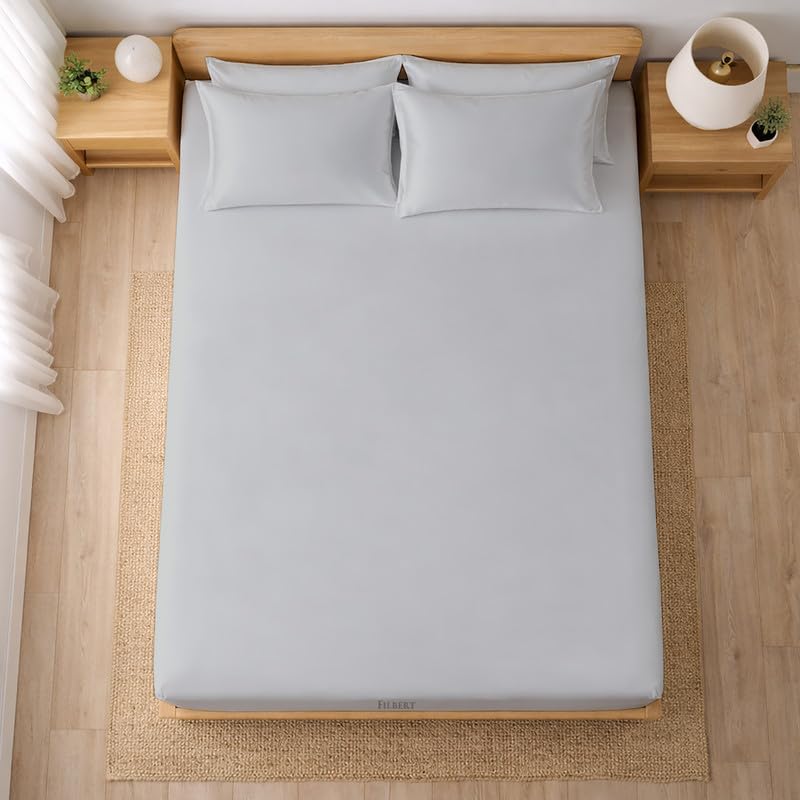 Image of Filbert - Premium Satin Fitted Bedsheet Single Bed (36x75 Inch) with 1 Pillow Cover | Hypoallergenic Breathable | Hair and Skin Friendly, Women Gift Choice|Silver Grey