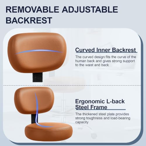 Image of Brick Attic Drafting Chair with Backrest - Adjustable Foot Rest Rolling Stool with Wheels, PU Leather Swivel Stool for Office Spa Studio Lab Counter Salon Home Work Bar Kitchen Shop(Camel)