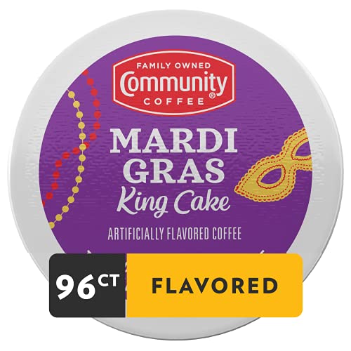 Image of Community Coffee Mardi Gras King Cake Flavored 96 Count Coffee Pods, Medium Roast, Compatible with Keurig 2.0 K-Cup Brewers, 24 Count (Pack of 4)