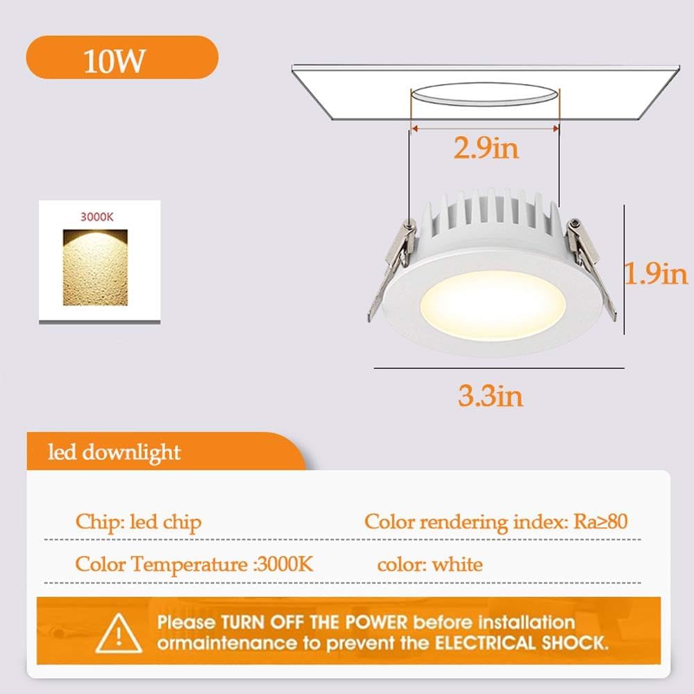 3.3/4.1 Inch LED Can Lights 3 Pack, Retrofit Led Recessed Lighting, Baffle Trim, 10/12W Recessed Lighting Waterproof IP65 for Home Ceiling Light AC110V