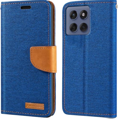 Image of ClickCase Canvas Series for Motorola Edge 60 Fusion 5G Cloth & Pu Leather Wallet Flip Case Kick Stand Magnetic Closure Flip Cover for Motorola Edge 60 Fusion 5G (Blue)