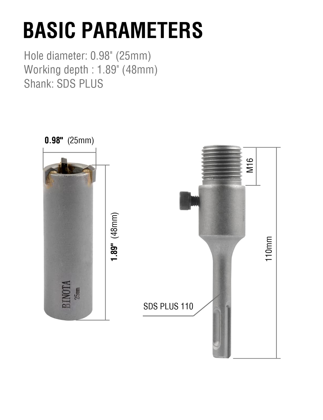 BINOTA Concrete Hole Saw SDS Plus Shank 