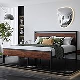 WEEWAY 14 Inch King Size Metal Platform Bed Frame, Wooden Headboard and Footboard, No Box Spring Nee