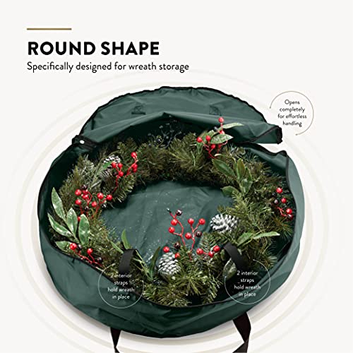 Image of ZOBER 2 Pack Oxford Christmas Wreath Storage Container 24 Inch - Wreath Bag for Artificial Wreaths Box - Waterproof Fabric, Dual Zippered Wreaths Storage Bag With Strong Durable Handles - Green