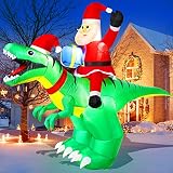zukakii 9FT Long Christmas Inflatables Decorations with LED Lights Santa Ride on Dinosaur Outdoor Ch