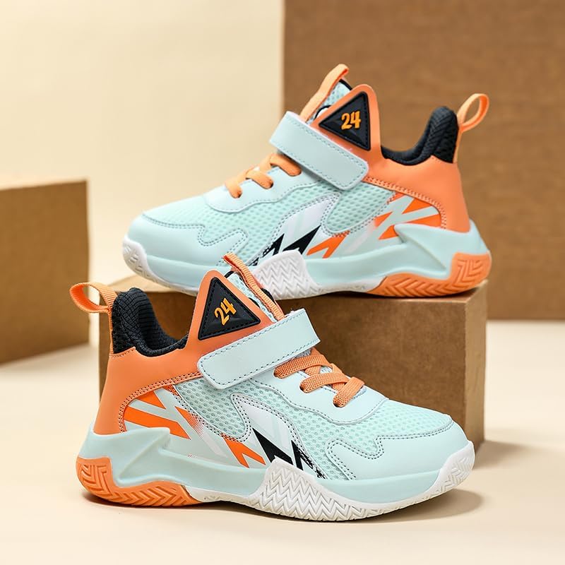 Girl's Boy’s Basketball Shoes Kids Fashion Comfortable Sneakers Breathable Leightweight Outdoor Sport Non Slip Shoe 5 Big Kid Green image 3 of 7 B0DYNLQ2D4