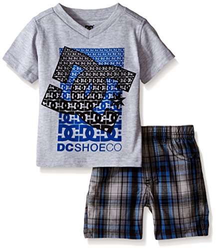 DC Apparel Baby Boys' Jersey V- Neck Tee and Plaid Shorts