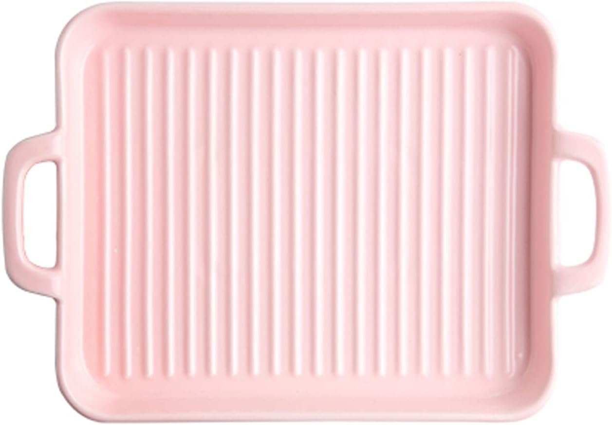 Baking Binaural Ceramic Shallow Baking Dish Nonstick Bread Baking Pan for Cook(Pink)
