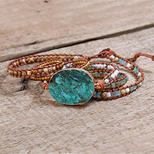 Image of YGLINE Boho Handmade Wrap Leather Tube Crystal Stone Bracelet for Women