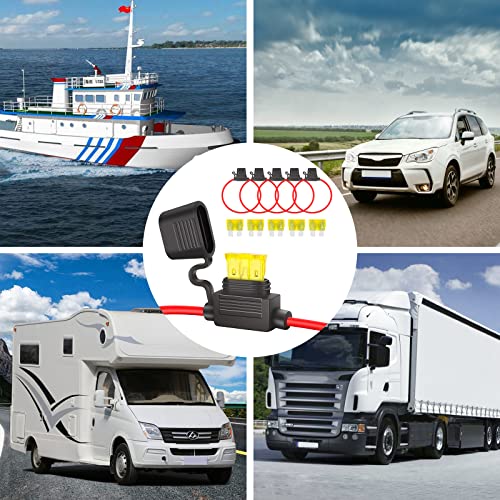 JatilEr Sicherungshalter Kfz 14AWG 5 Stück, Kfz Auto Sicherungshalter Kupferkabel, Kfz Sicherungshalter mit 20A Kfz Sicherungen für Auto/Lkw/Motorrad/Boot