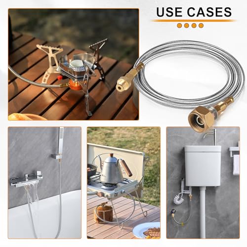 MIGUBIGU 1 Stück Gaskartuschen Adapter Set Gasgrill mit 1m Verlängerungsschlauch, LPG Adapter für Gasflaschen, für Campingofen des Flachzylinders, Campingkocher und GrillG