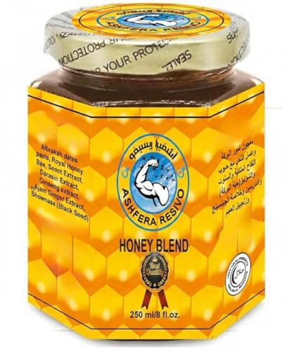 Resivo Ashfera Energy Support Men – 8Oz Date Paste – Sidr Honey with Pecan Nuts, Ginger Extract – Black Seed – Delicious and Savory Product of evaxo