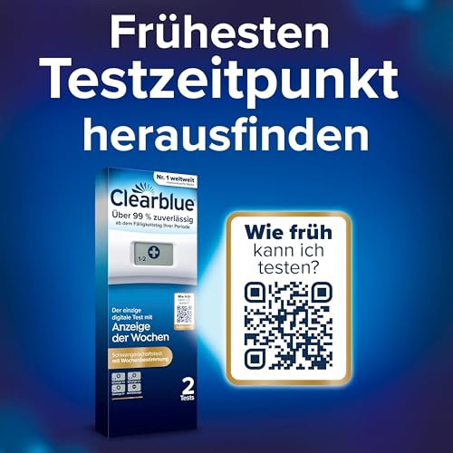 Clearblue Schwangerschaftstest Frühtest digital, Pregnancy Test, 2x Frühschwangerschaftstests / Schwangerschaftsfrühtests mit Wochenbestimmung, Schwangerschaft bestimmen, 25 mIU/ml