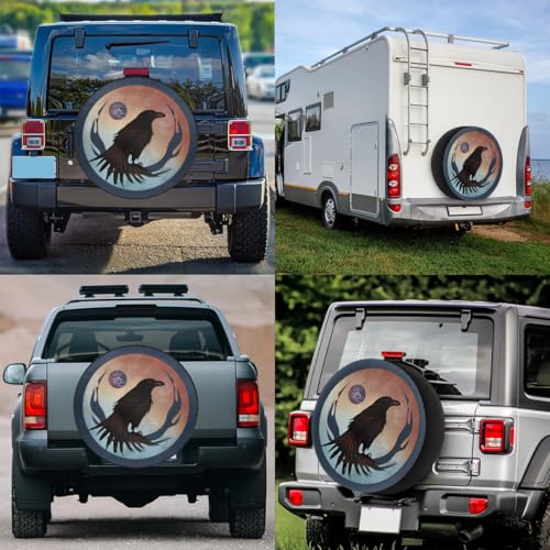 Image of Spare Tire Cover for RV Trailer, Crow Pattern Tire Covers Universal Fit for Travel Trailer Camper Jeep RV SUV Truck Waterproof Wheel Cover (15 inch for Diameter 27 inch - 29 inch)