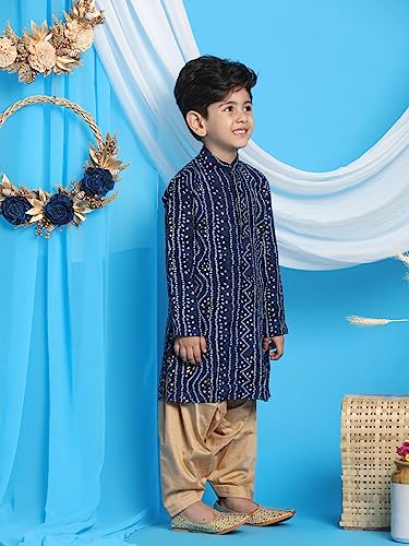 Image of VASTRAMAY Boys' Bandhani Kurta & Patiyala Set | Traditional Ethnic Out Fit For Rakhi