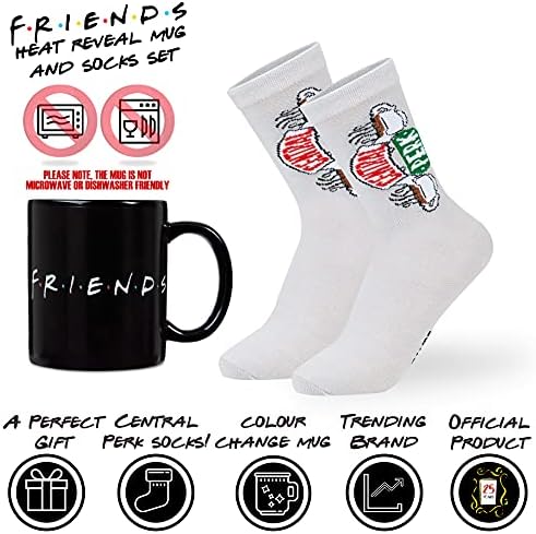 Friends Coffee Mug and Central Perk Novelty Socks Gift Set with Heat Changing Coffee Cup, Official TV Show Merchandise