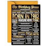 Gold 43rd Birthday Card for Men Women - Black & Golden Newspaper Born in 1982 - Happy 43 Birthday Cards for Nephew Sister Son Neighbour Cousin Daughter, 5x7 Inch Bday Greeting Cards